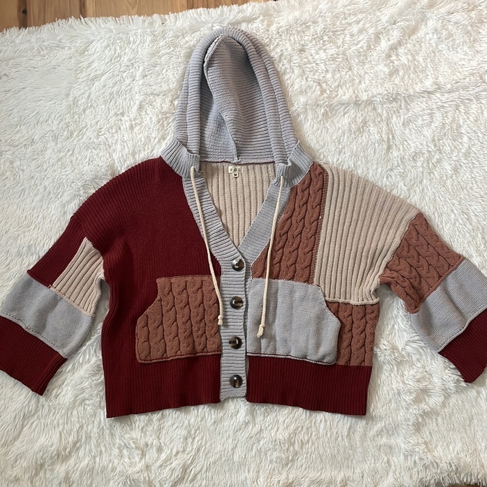 POL Oversized Chunky Brick and Camel Hooded Sweater - Picture 2 of 10